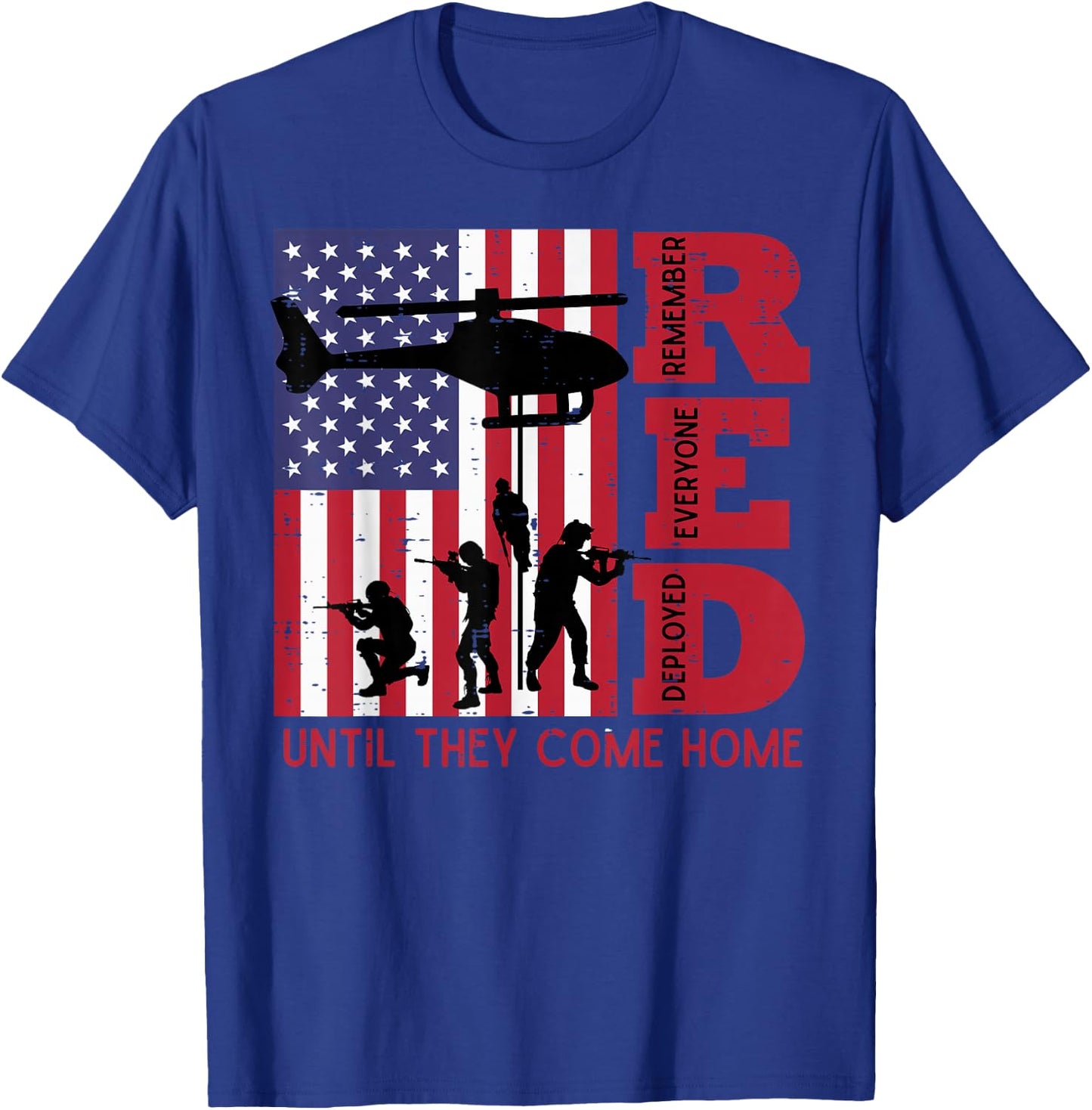 RED Remember Everyone Deployed Flag Helicopter Memorial Day T-Shirt - T-Shirt | Royal