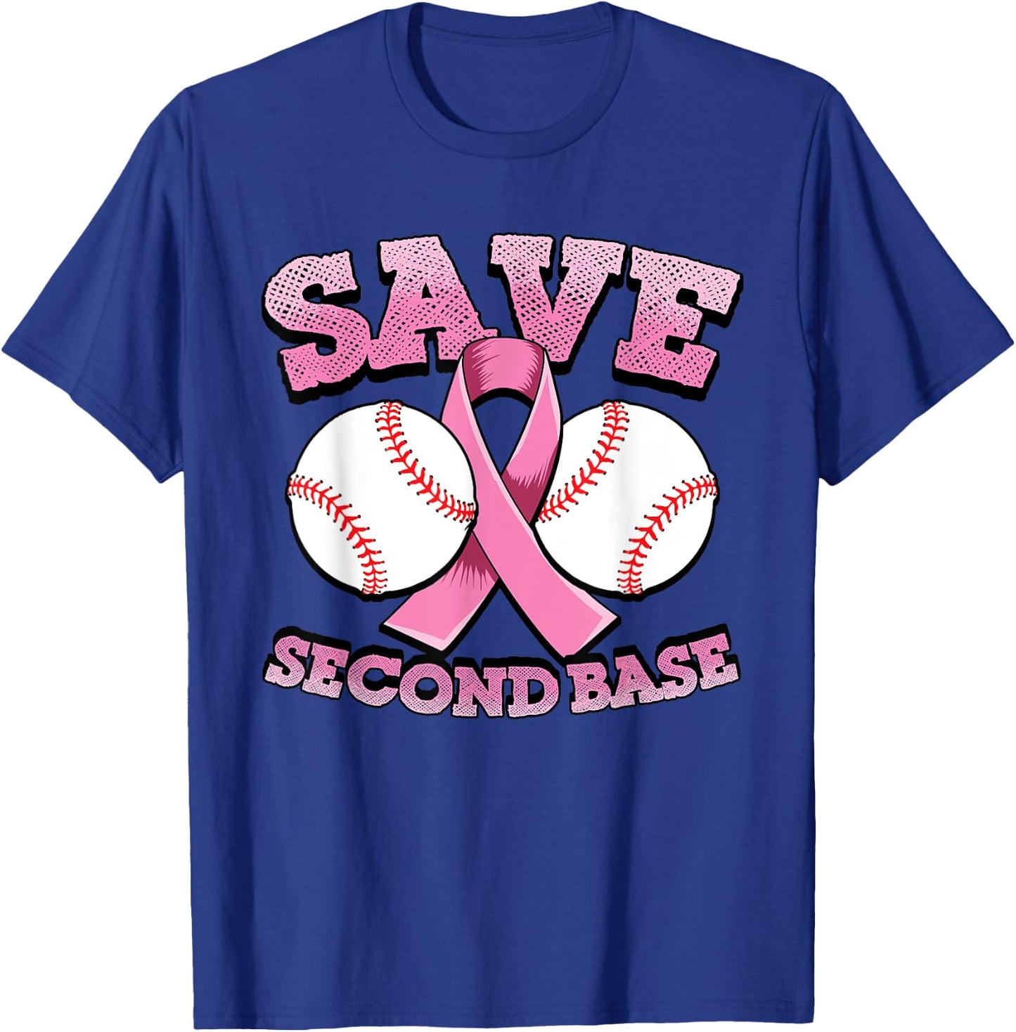 Breast cancer shirt men - baseball shirt - Save second base T-Shirt - T-Shirt | Royal