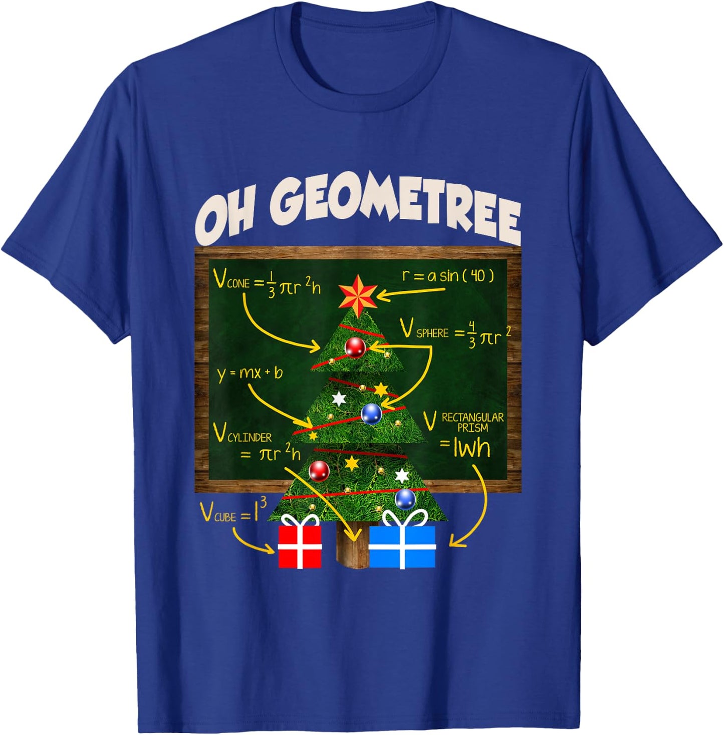 Oh Geometree Christmas Geometry Christmas Tree Math Teacher Women Kids T-Shirt - T-Shirt | Royal