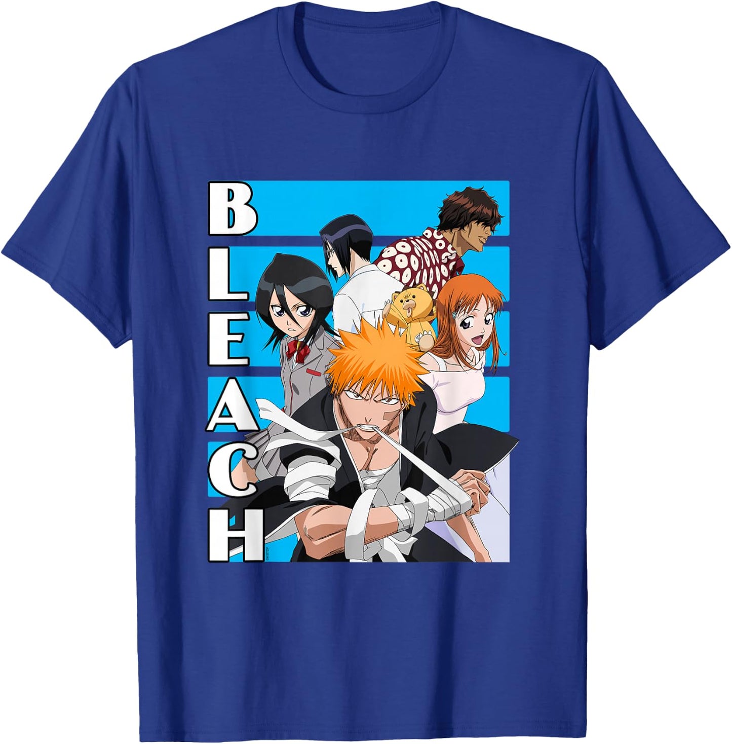 Bleach Characters with Blue Lines and Logo Anime T-Shirt - T-Shirt | Royal