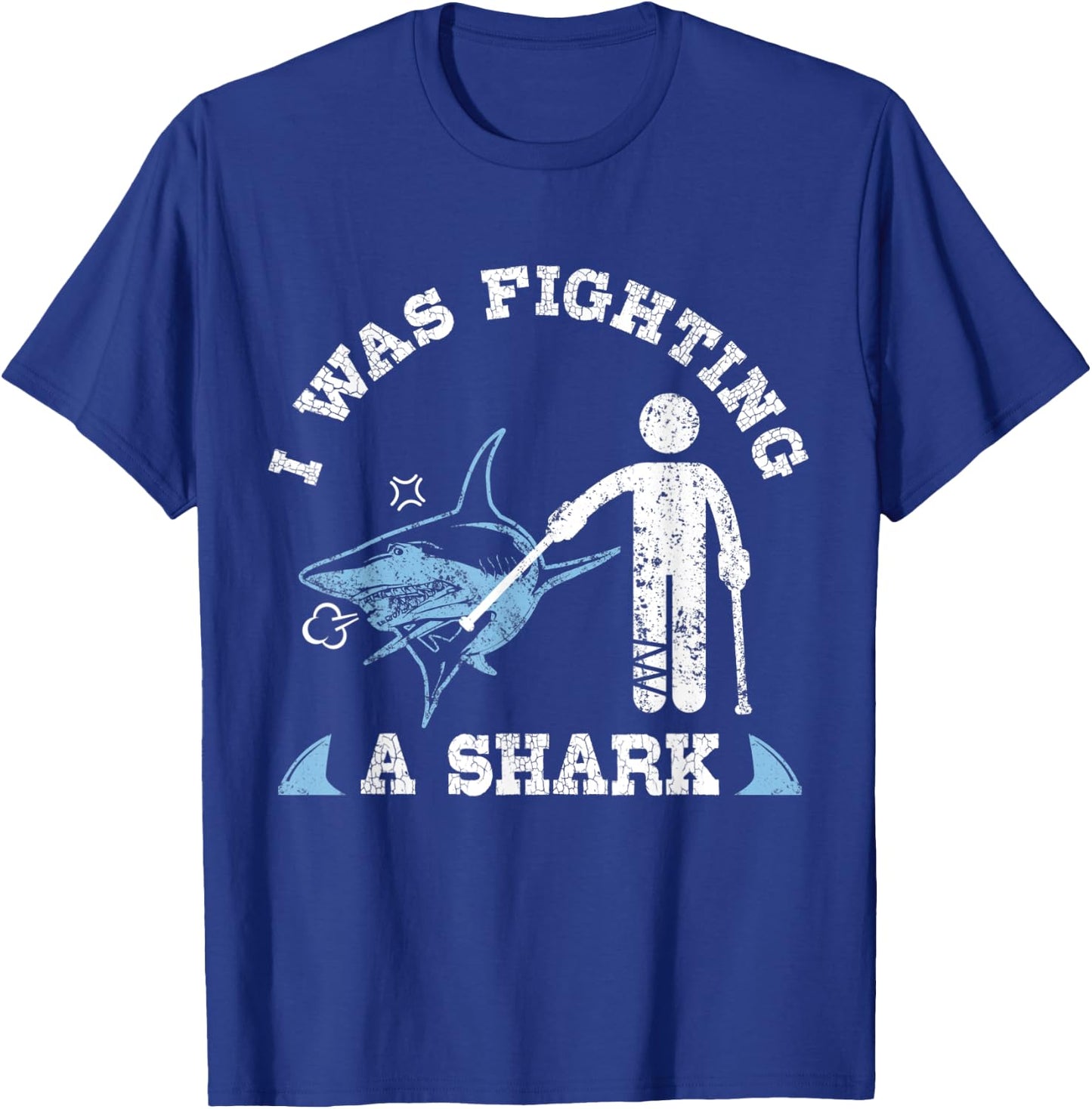 I Was Fighting A Shark Funny Broken Leg Foot Injury Crutches T-Shirt - T-Shirt | Royal