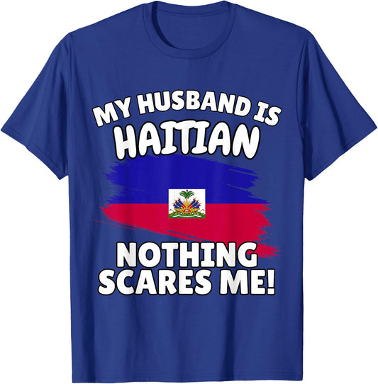 My Husband is Haitian Funny Haiti Flag Gift Wife T-Shirt - T-Shirt | Royal