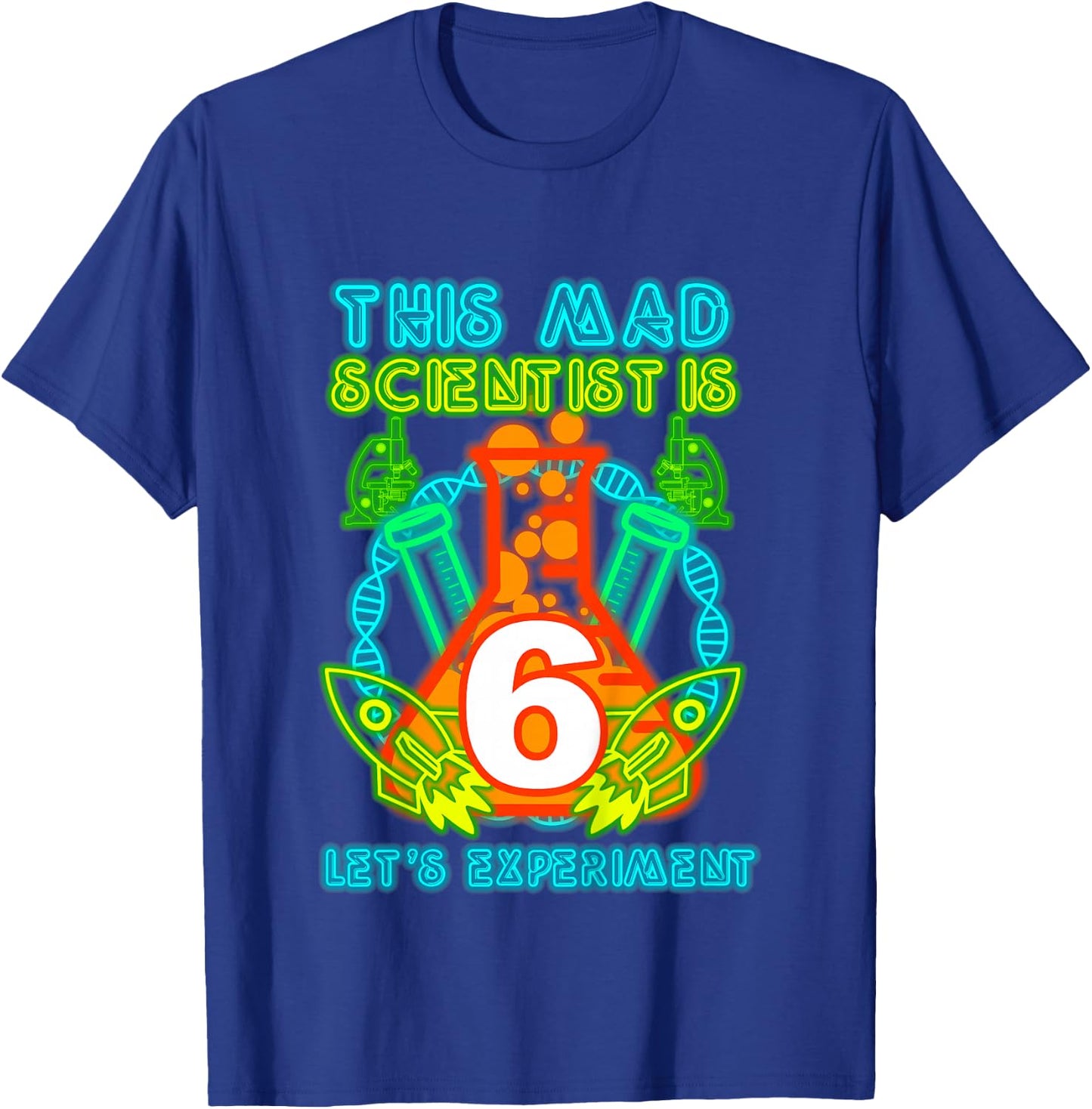 This Mad Scientist is 6 Science Theme Party Boy Birthday T-Shirt - T-Shirt | Royal