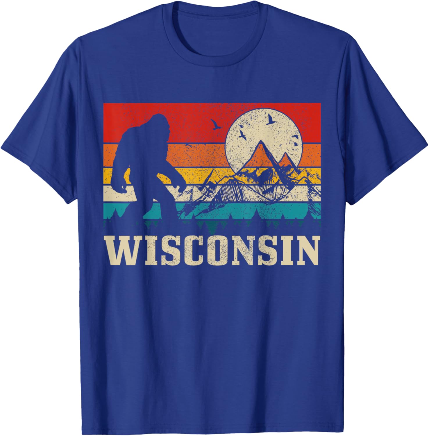 Wisconsin Bigfoot Vintage Mountains Hiking Hunter Gift T-Shirt - T-Shirt | Royal