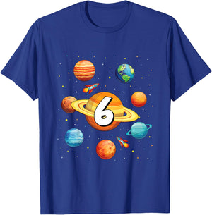 Kids 6 Year Old Shirt Boys Kids Space Solar Planets 6th Birthday T-Shirt - T-Shirt | Royal