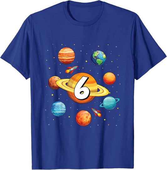 Kids 6 Year Old Shirt Boys Kids Space Solar Planets 6th Birthday T-Shirt - T-Shirt | Royal