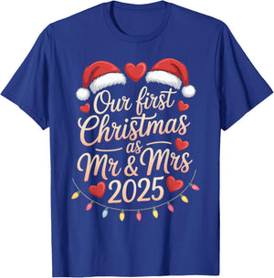 Our First Christmas as Mr and Mrs 2025 Married Couples T-Shirt - T-Shirt | Royal