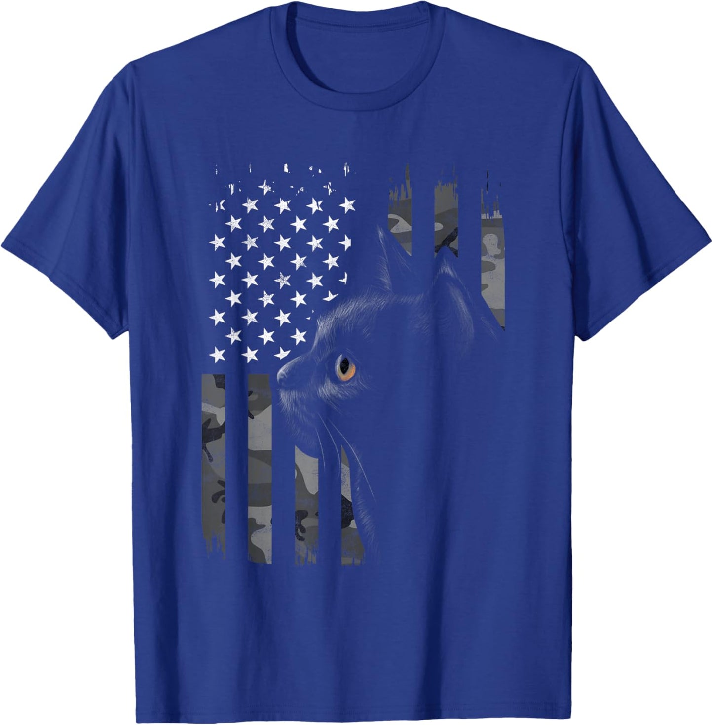 Vintage Style Black Cat Camo American Flag Patriotic Gift Women Kids Men T-Shirt - T-Shirt | Royal