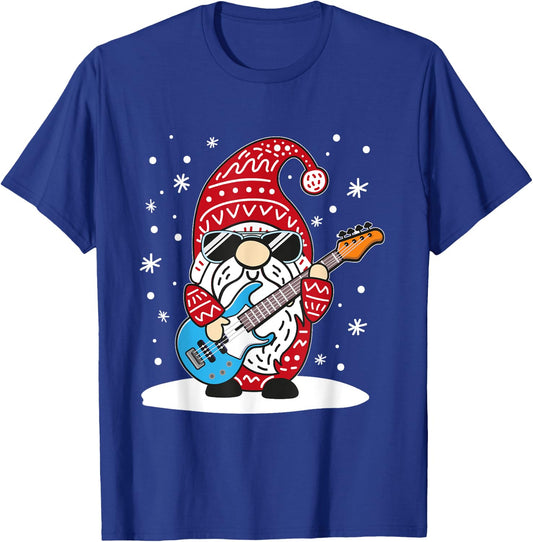 Christmas Bass Guitar Gnome Bass Player Music Lover Musician T-Shirt - T-Shirt | Royal