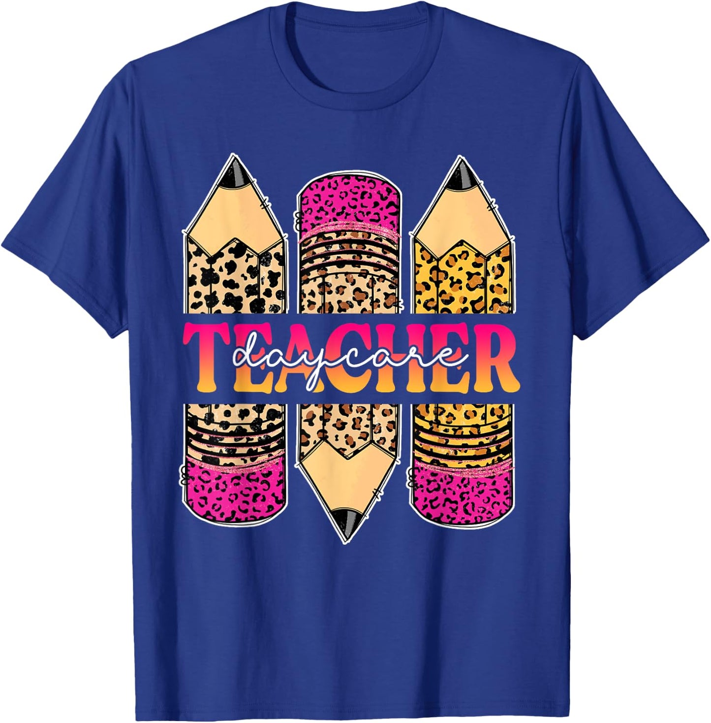 Leopard Pencil Daycare Teacher Back To School Teaching Women T-Shirt - T-Shirt | Royal
