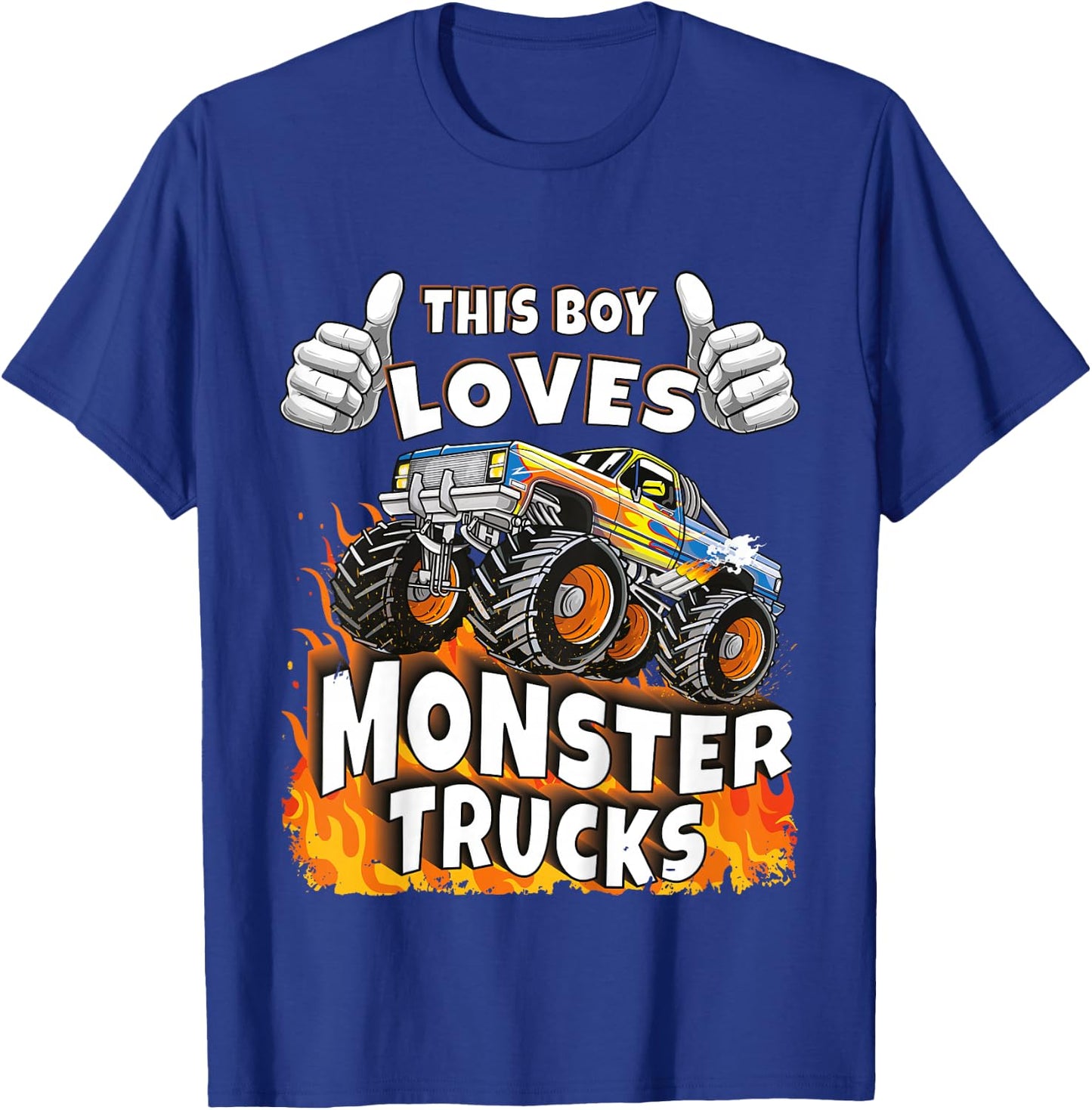 Kids This Boy Loves Monster Trucks Boys Kids T-Shirt - T-Shirt | Royal