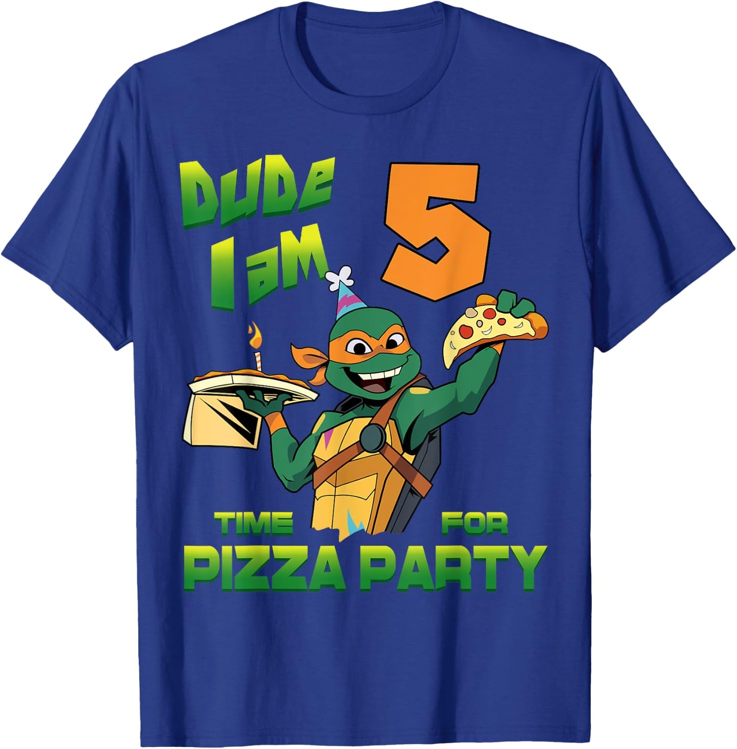 Mademark x Teenage Mutant Ninja Turtles - Dude I am 5 Years Old Mikey Pizza Birthday Party T-Shirt - T-Shirt | Royal