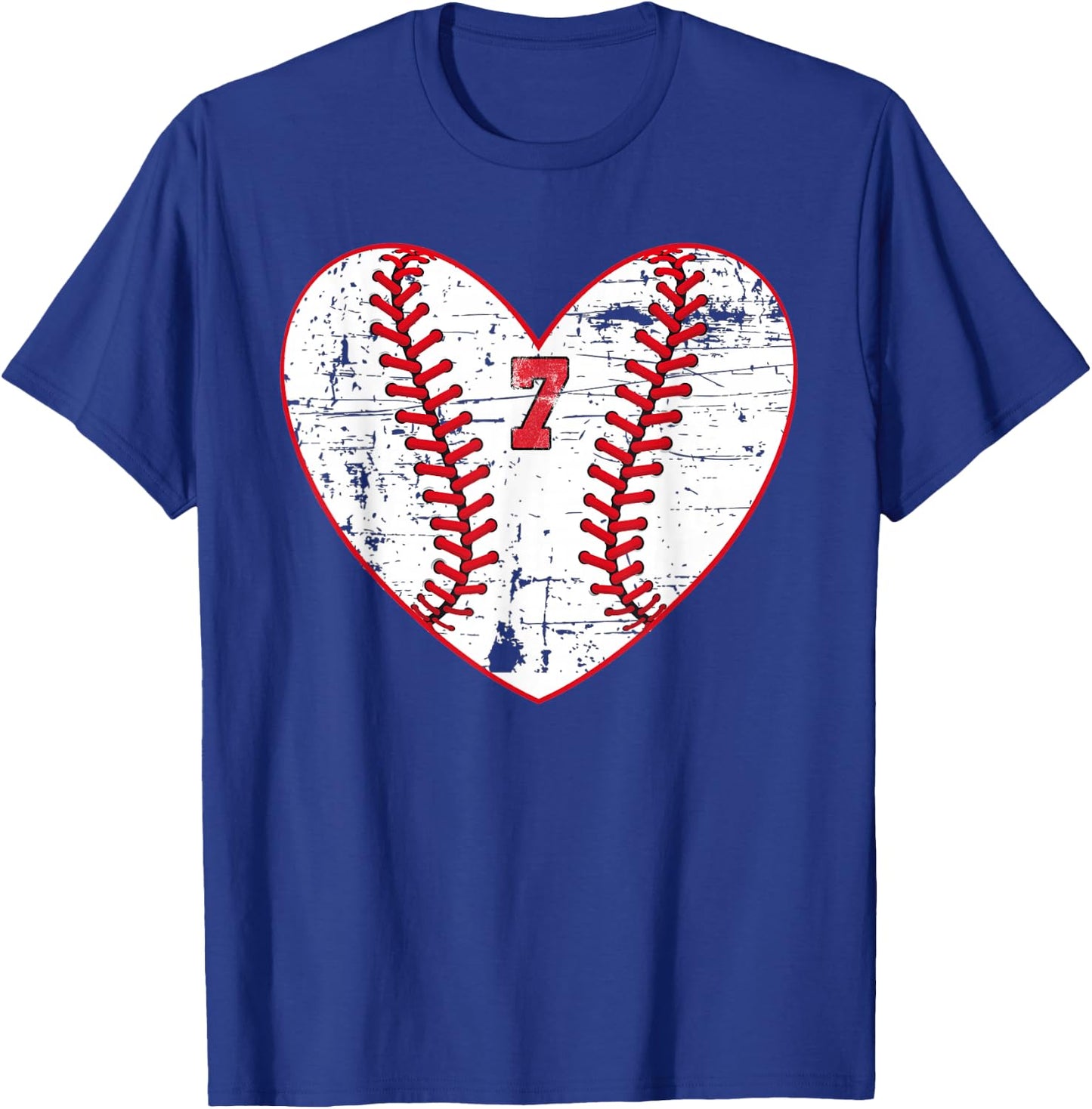 Baseball Distressed Heart Number 7 Sports Gift T-Shirt - T-Shirt | Royal