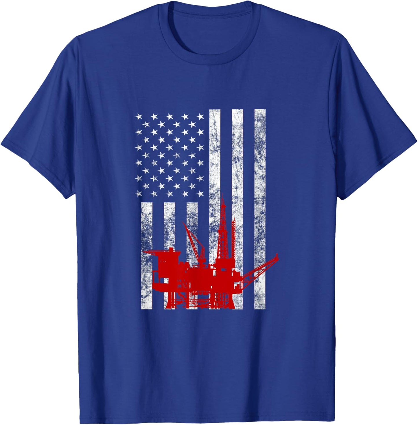 Oil Rig Drilling US Flag Oilfield Worker American Oil Worker T-Shirt - T-Shirt | Royal