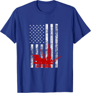 Oil Rig Drilling US Flag Oilfield Worker American Oil Worker T-Shirt - T-Shirt | Royal