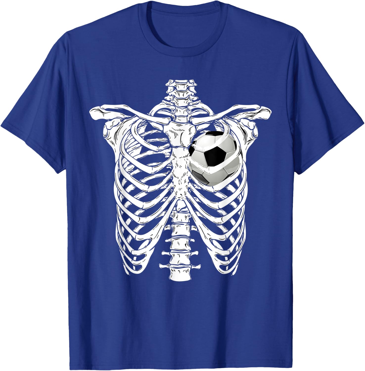 Halloween Soccer Ball in Heart Rib cage Skeleton Costume T-Shirt - T-Shirt | Royal