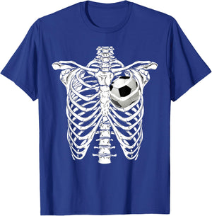 Halloween Soccer Ball in Heart Rib cage Skeleton Costume T-Shirt - T-Shirt | Royal