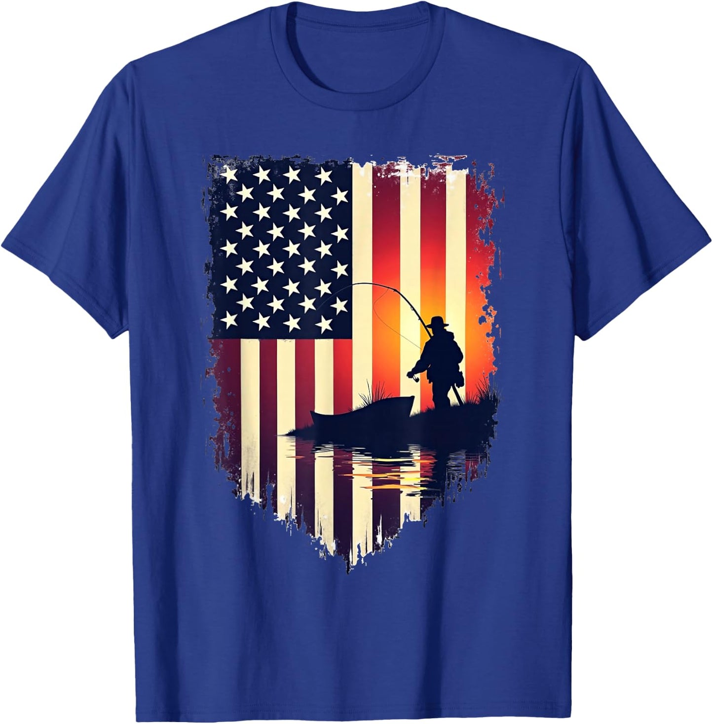 American Flag 4th of July Fish Fisherman Funny Bass Fishing T-Shirt - T-Shirt | Royal