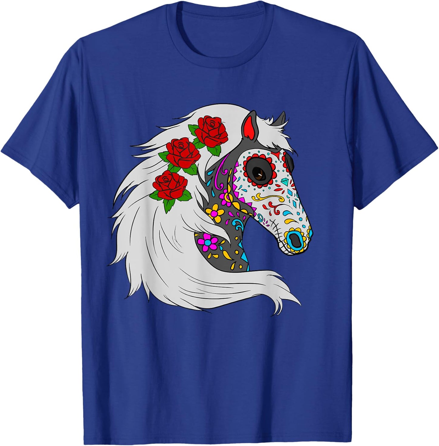 Day Of Dead Horse Mexican Roses Lover Horse Sugar Skull T-Shirt - T-Shirt | Royal