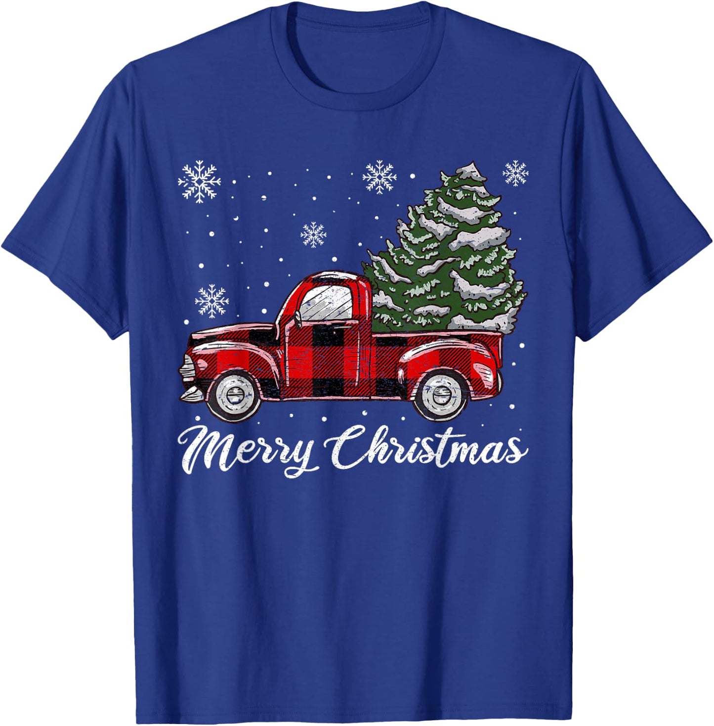 Christmas Tree Red Truck Pajama, Vintage Buffalo Plaid Truck T-Shirt - T-Shirt | Royal