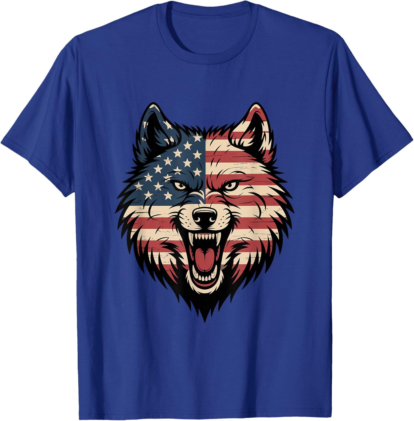4th of July USA American Flag Wolf Patriotic Wolf Freedom T-Shirt - T-Shirt | Royal