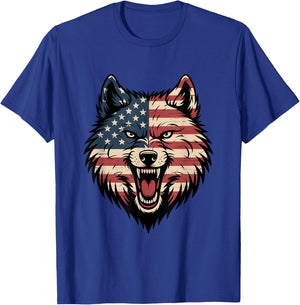 4th of July USA American Flag Wolf Patriotic Wolf Freedom T-Shirt - T-Shirt | Royal