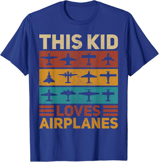 This Kid Loves Airplanes Pilot Plane Aviation Retro Airplane T-Shirt - T-Shirt | Royal