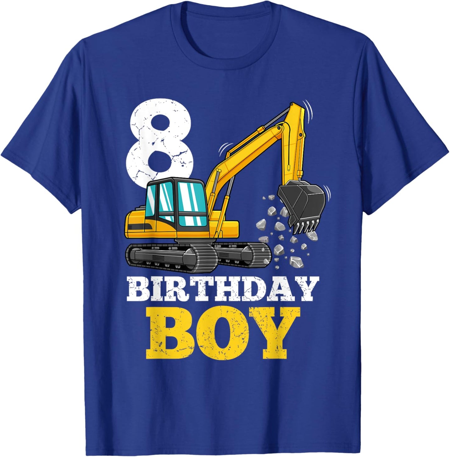 Construction Truck 8 Years Old 8th Birthday Boy Excavator T-Shirt - T-Shirt | Royal