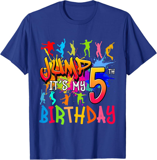 Let's Jump It's My 5th Birthday Trampoline Bday Matching T-Shirt - T-Shirt | Royal