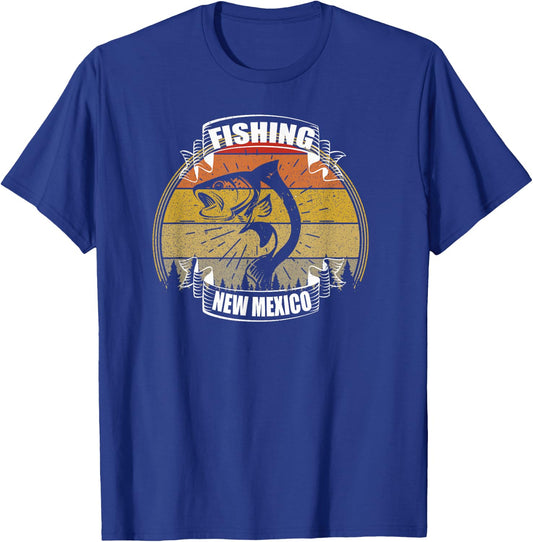 State of New Mexico Fisherman Sunset Fish New Mexico Fishing T-Shirt - T-Shirt | Royal