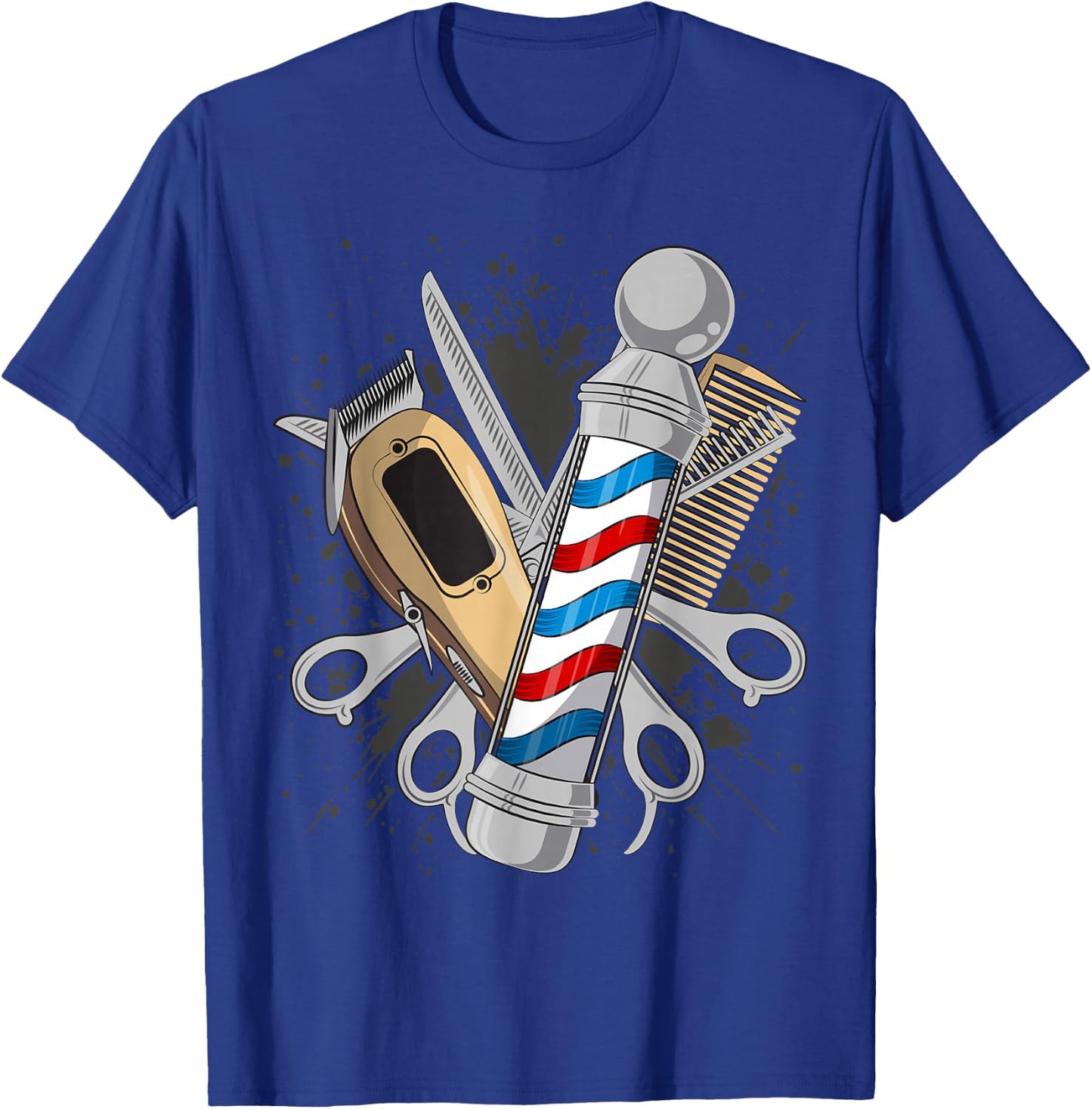 Barbers Pole Scissor Hair Clippers Comb T-Shirt - T-Shirt | Royal