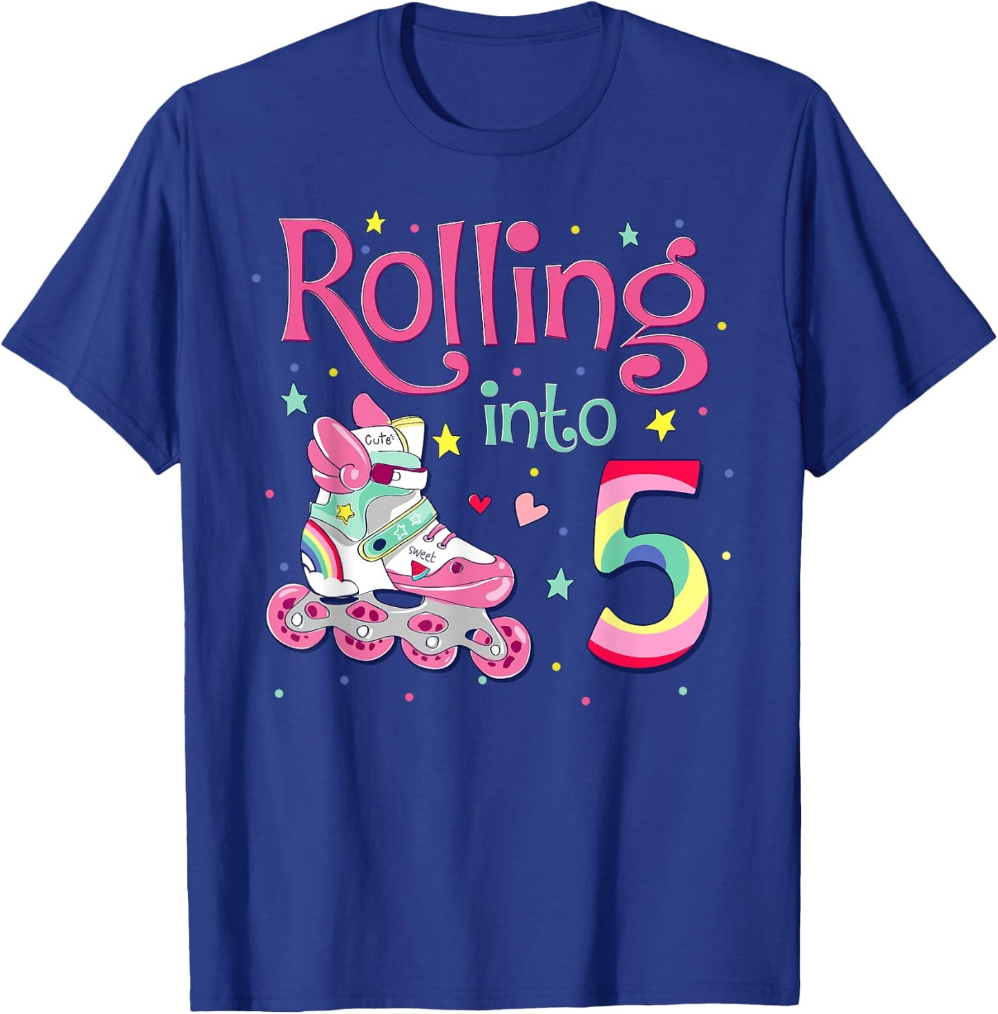 5th Bday Rolling Into 5 Birthday Girl Roller Skate Party T-Shirt - T-Shirt | Royal