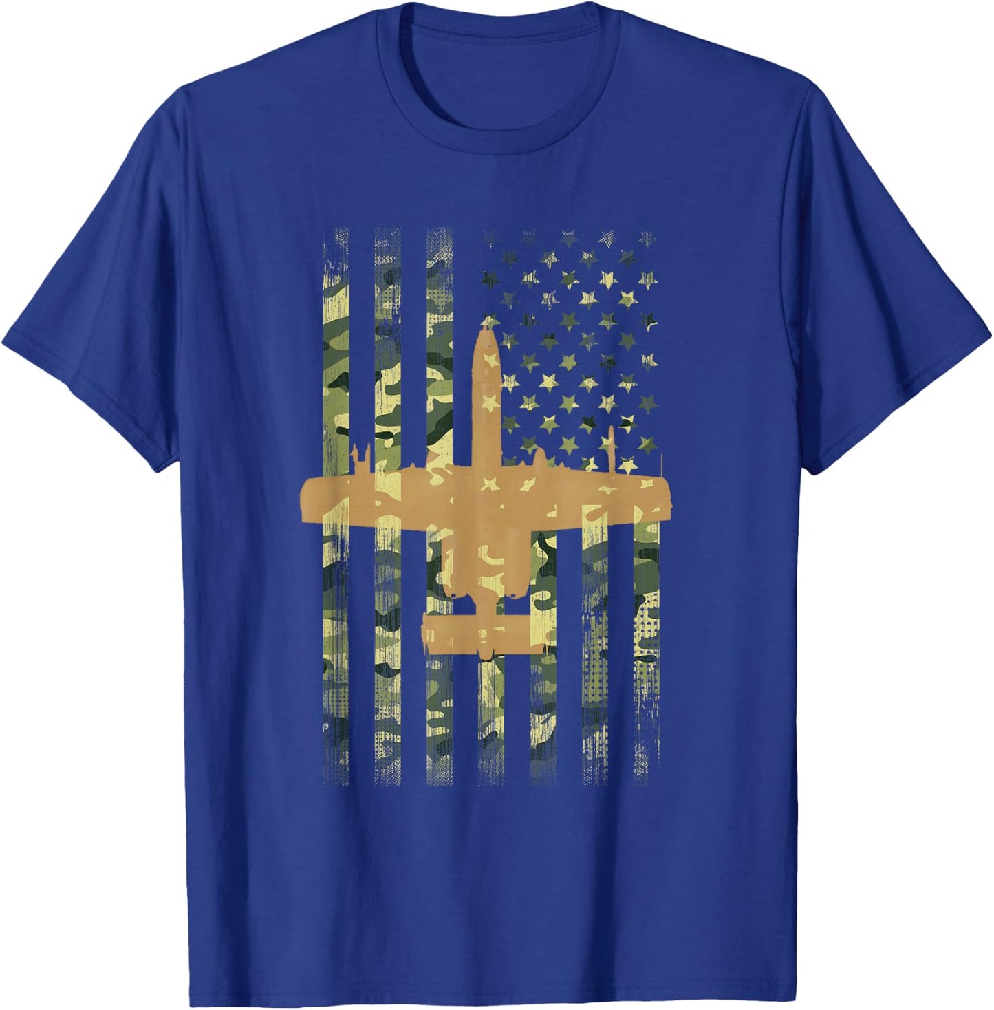 A-10 Thunderbolt II Warthog Camo Flag Military Airplane T-Shirt - T-Shirt | Royal
