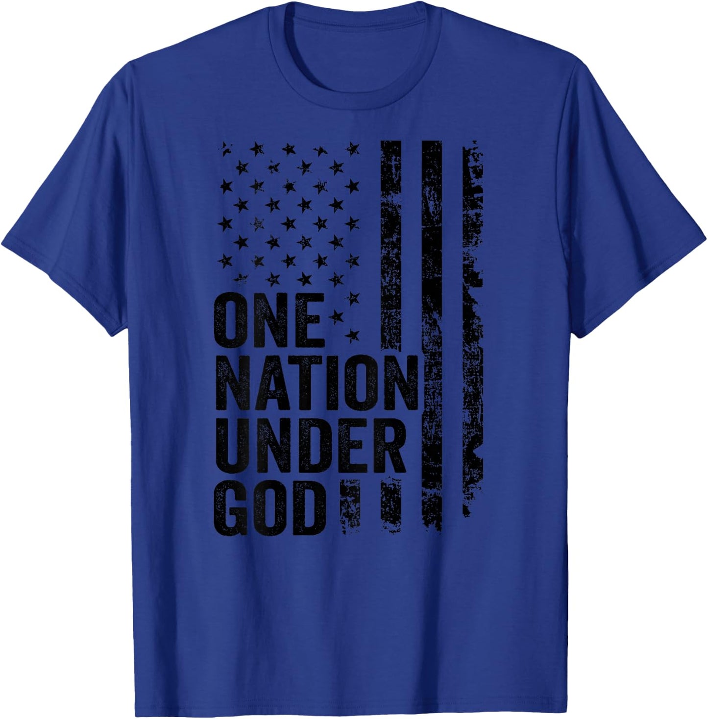 One Nation Under God - Christian Faith USA Flag (ON Back) T-Shirt - T-Shirt | Royal
