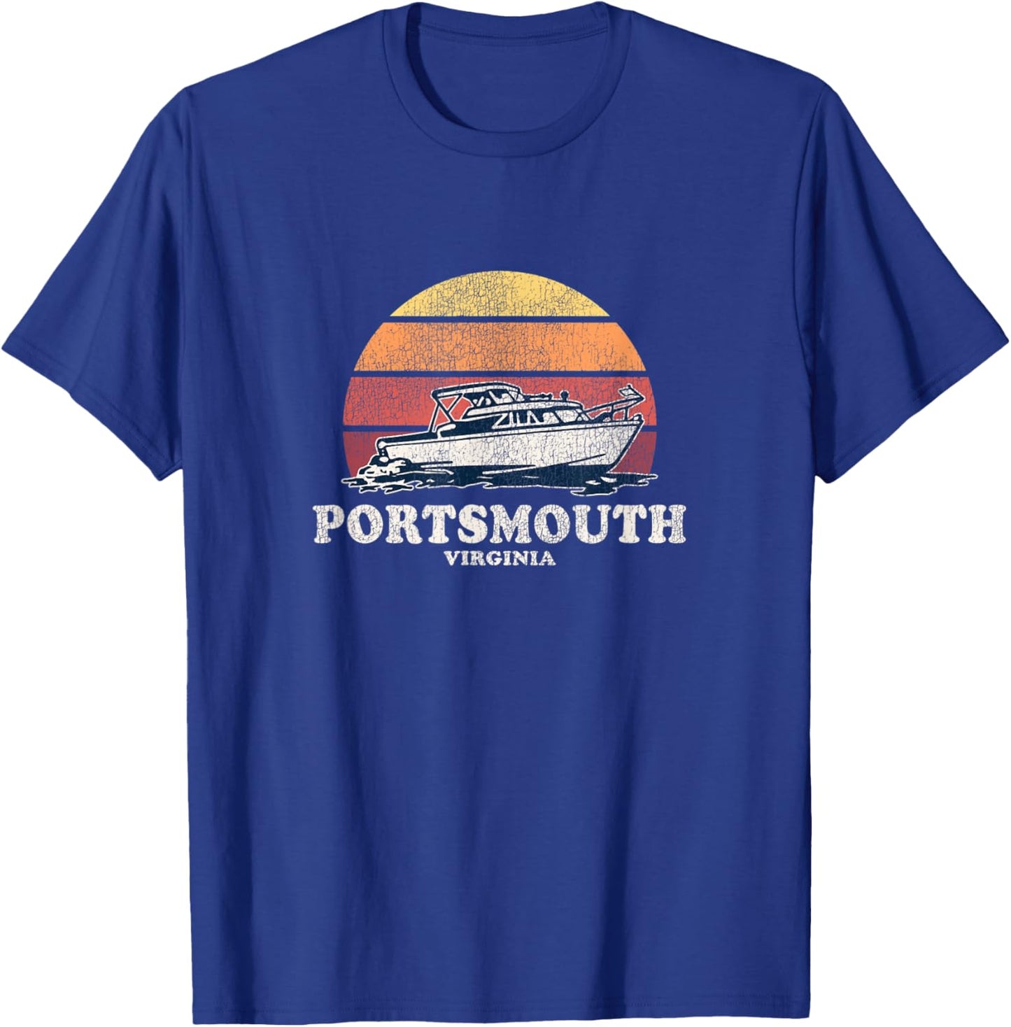 Portsmouth VA Vintage Boating 70s Retro Boat Design T-Shirt - T-Shirt | Royal