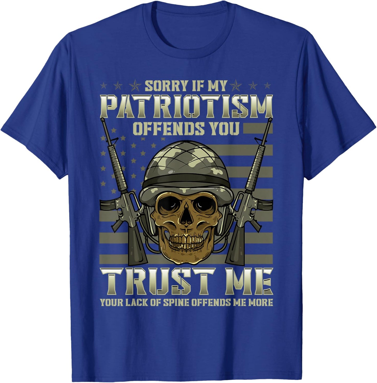 Patriotic Veteran USA Flag American Military War Hero Skull T-Shirt - T-Shirt | Royal