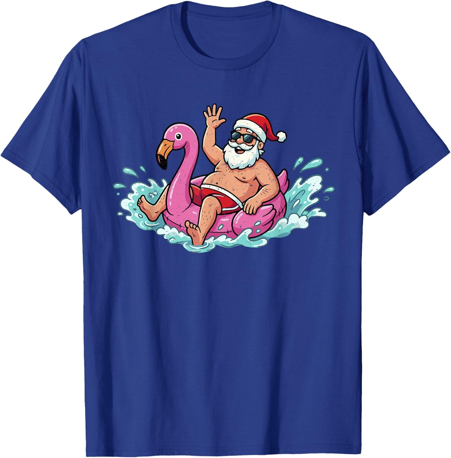 Santa Flamingo Floatie Summer Christmas in July Men Women T-Shirt - T-Shirt | Royal