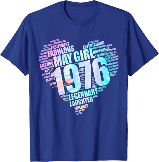 MAY GIRL 1976 Awesome Fabulous Big Heart 50th Pink Fifty Mom T-Shirt - T-Shirt | Royal