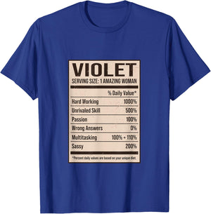 Violet Nutrition Facts Name Nickname Alias Title Friends T-Shirt - T-Shirt | Royal