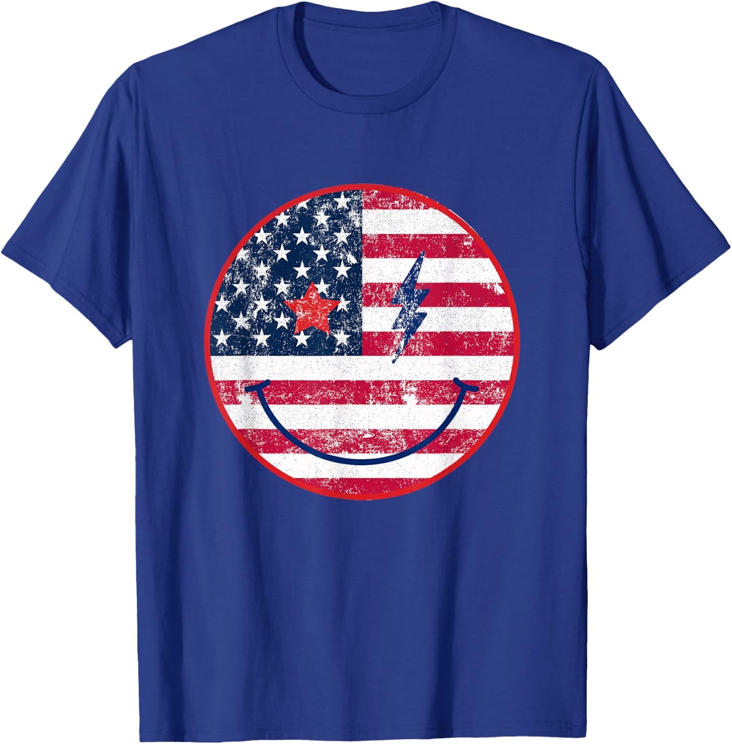 American Flag Happy Face July 4th Patriot USA T-Shirt - T-Shirt | Royal