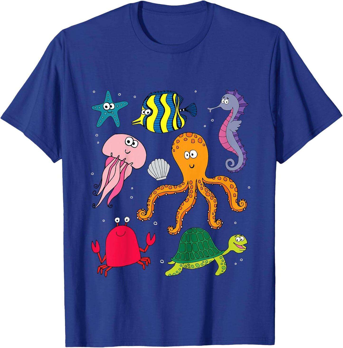 Beach Sea Creatures Ocean Animals Turtle Octopus Fish Girls T-Shirt - T-Shirt | Royal