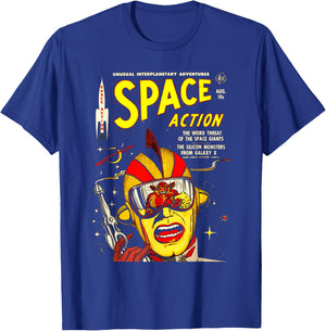 Space Action / Vintage Science Fiction Comic Book T-Shirt - T-Shirt | Royal