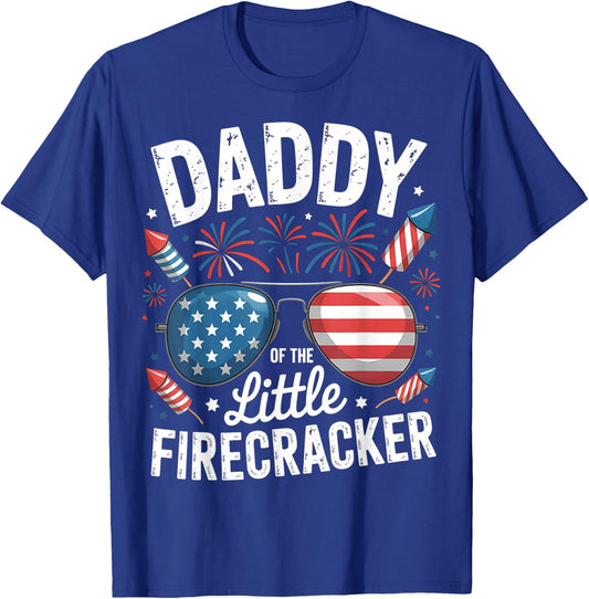 4th of July Birthday Dad Daddy Of The Little Firecracker T-Shirt - T-Shirt | Royal