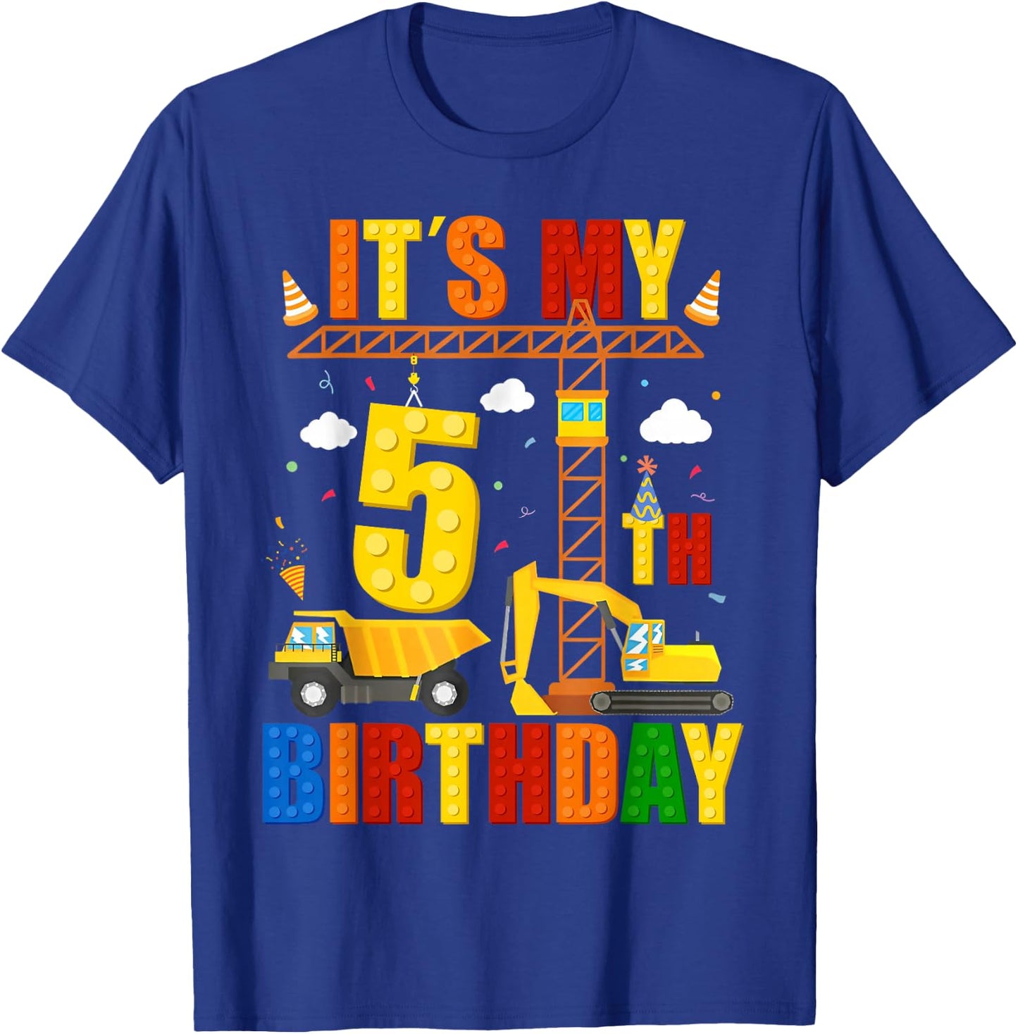 It's My 5th Birthday Construction Excavator Birthday Boys T-Shirt - T-Shirt | Royal
