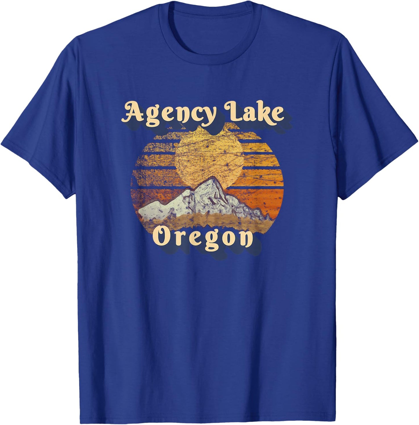 Agency Lake Oregon Retro Mountain Sunset Styled T-Shirt - T-Shirt | Royal