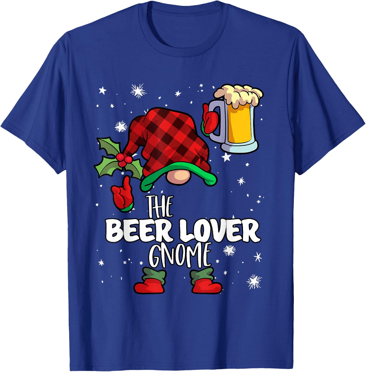 Beer Lover Gnome Red Buffalo Plaid Matching Family Christmas T-Shirt - T-Shirt | Royal