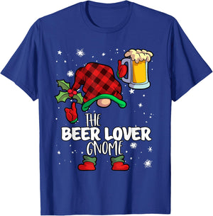 Beer Lover Gnome Red Buffalo Plaid Matching Family Christmas T-Shirt - T-Shirt | Royal