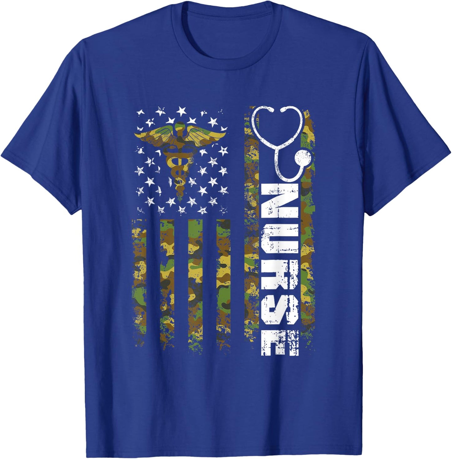 American Flag Camouflage Nurse Patriotic 4th of July T-Shirt - T-Shirt | Royal