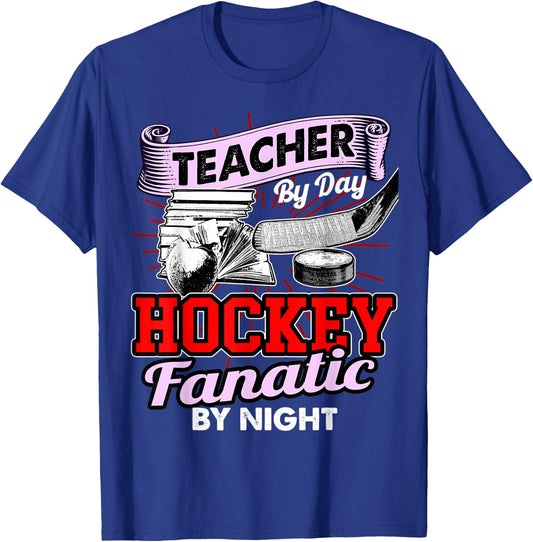 Teacher By Day Hockey Fanatic By Night Pi National Day Shirt T-Shirt - T-Shirt | Royal