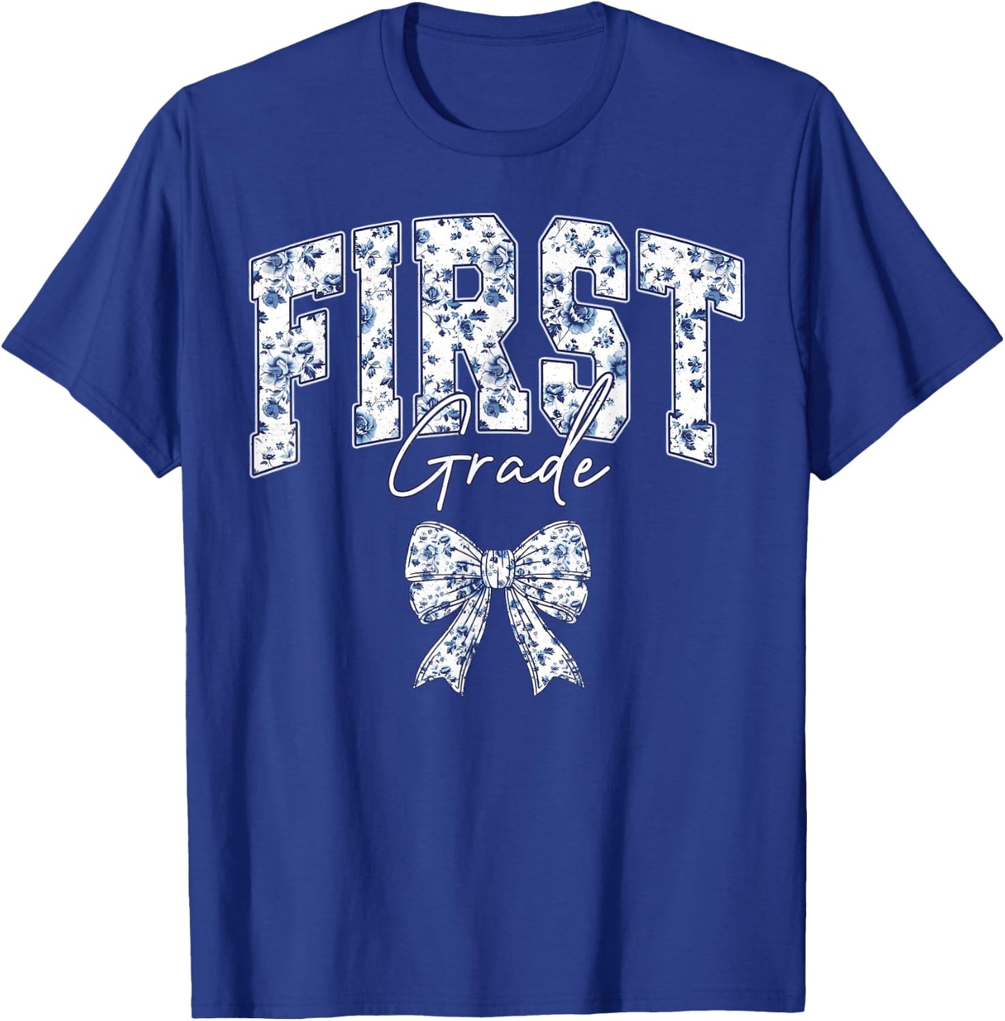 Floral First Grade Teacher Coquette 1st Grade Back to School T-Shirt - T-Shirt | Royal